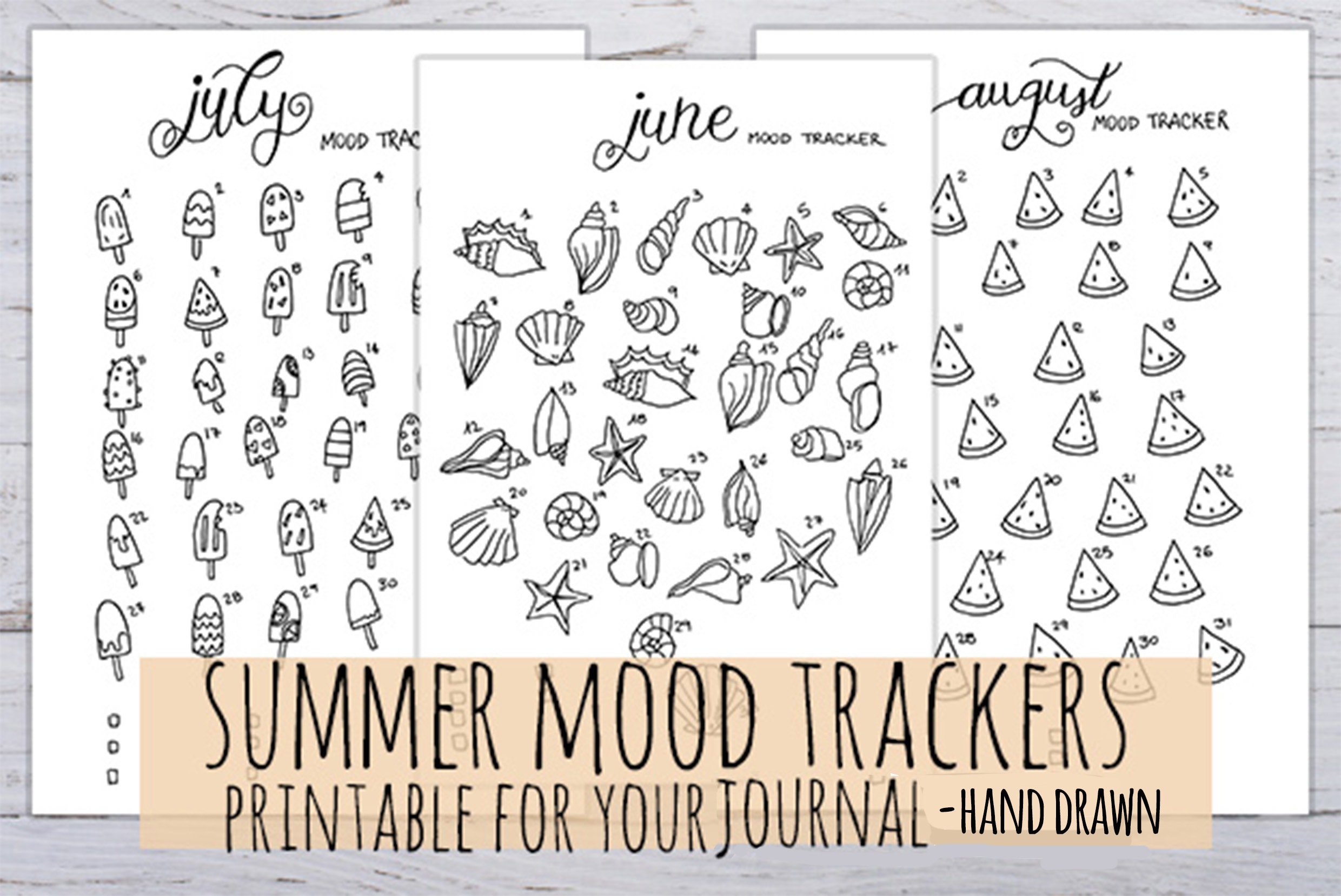 sommer printable mood tracker: juni, juli und august für dein