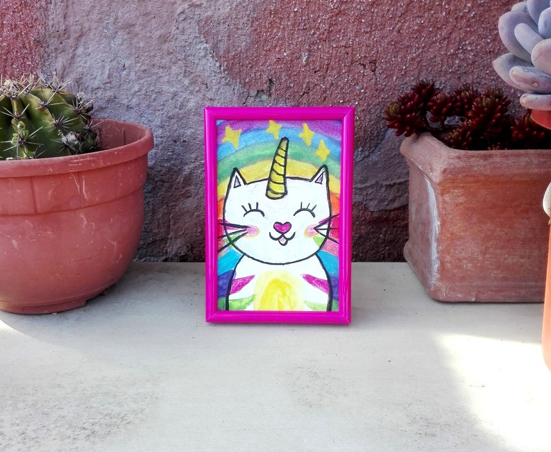 Cat Portrait Painting, watercolor art: Rainbow the Love Cat, LGBT PRIDE image 1