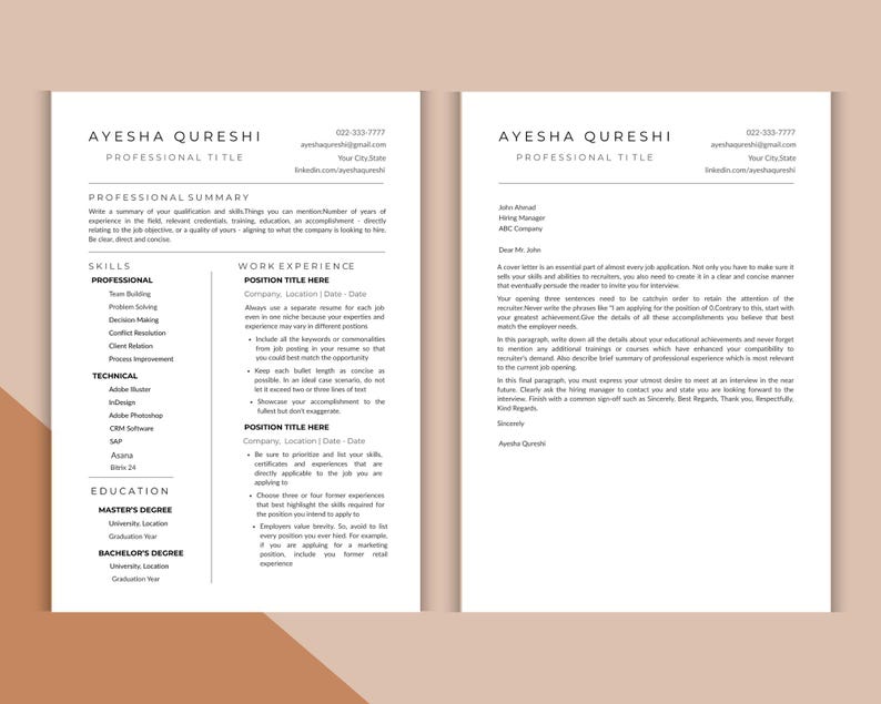 Editable Resume Template Bundle | Canva CV + Cover Letter + Reference ...