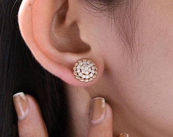 Ohrstecker mit im Labor gezüchteten, runden Diamanten für Damen, 14 Karat Gelbgold, 0,68 Karat Diamant, Brautgeschenk für Sie