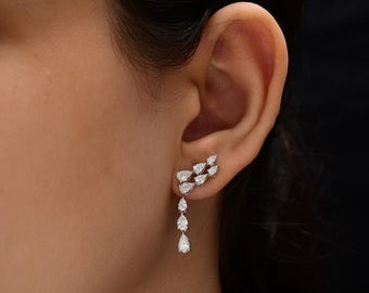 2.13 Ct Natural Diamond Drop Bridal Earrings | 18k White Gold Dangle Earrings | Proposal Gift