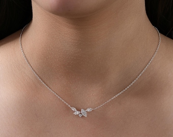 Collar con marquesa certificada y diamantes redondos cultivados en laboratorio de 0,81 ct, oro macizo de 18 k, collar único para mujer, regalo de boda.