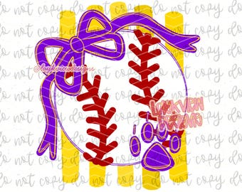 Tigers Baseball PNG | Purple and Yellow | Tigers Coquette | Sports Designs | Hand Drawn