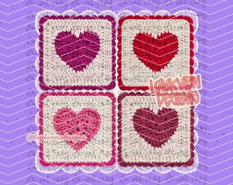 Valentine's PNG | Crochet Heart PNG | Lace Vintage PNG | xoxo | Gifts for Her | Granny Square Designs
