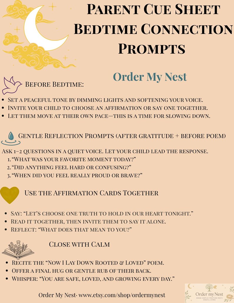 Bedtime Routine Kit: Kids Printable Chart, Affirmation Cards, Poem (PDF ...