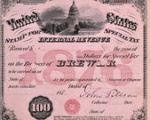 1876 Civil War Illinois Tillson Antique Brewer Business License 100. Original Beer Ale Whiskey Keg Tax Stamp Distillery Brewery Decor Bar