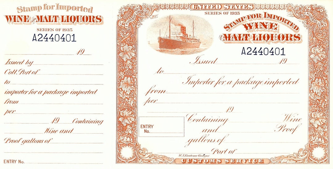 Original US Customs WINE & Malt Liquor Stamp for Import Cellar Etsy