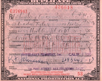 12/24 1931 Tyler Leda Christmas Eve PROHIBITION Whiskey Prescription San Francisco CA Speakeasy History Pharmacy Bar