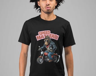 Lustiges personalisiertes Gorilla Baumwoll-T-Shirt S-4XL – Rocker-Affen Motorrad Grafik für Männer