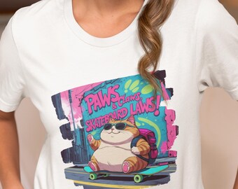 Personalized Cat Meme Skateboard Shirt, 100% Cotton S-4XL  – Funny Fat Cat Graphic Tee for Cat Lovers