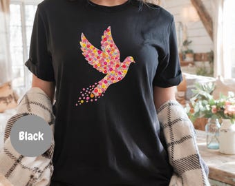 Blumen-Tauben-Shirt Comfort Colors, Cooles Finken-Vogel-Geschenk für Sie, Trendiges Tauben-Graphic-T-Shirt, Vogelbeobachtungs-Shirt