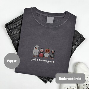 Embroidered Spooky Goose Shirt, Halloween TShirt, Witchy Silly Goose Lover Tee, Girly Halloween Gift, Trick or Treat Outfit