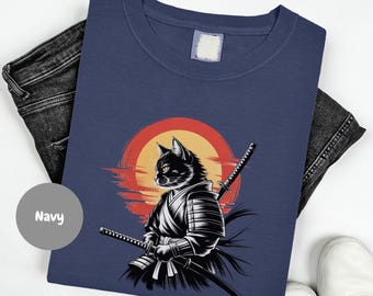 Camiseta personalizada de gato samurái - Camiseta ninja japonesa cyberpunk / Regalos para amantes de los gatos / Camiseta 100 % algodón (tallas S-4XL)