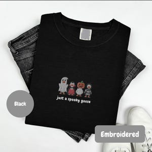 Embroidered Spooky Goose Shirt, Halloween TShirt, Witchy Silly Goose Lover Tee, Girly Halloween Gift, Trick or Treat Outfit