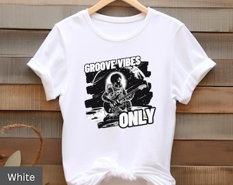 Personalized Good Vibes Only Shirt, 100% Cotton S-4XL  – Positive Slogan Cotton Tee for Music & Astronaut Fans