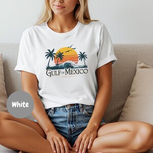 Personalized Gulf of Mexico Sunset Wave Tee, Vintage-Inspired Shirt, Beach Comfort Tee, Vibrant Hues, Casual Summer Top
