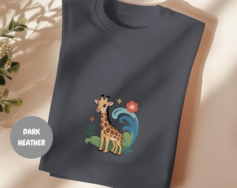Personalized Charming Giraffe Kids T-shirt, Safari Style Tee, Gildan® 5000B, Children's T-shirt, Animal Print, Colorful Shirt, Gift for Kids