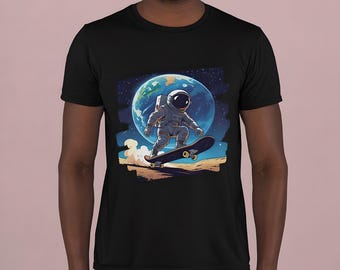 Camiseta personalizada de astronauta en patineta, 100 % algodón, tallas S-4XL. Camiseta gráfica de astronauta espacial para niños y adultos.