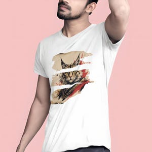 Personalized Vintage Warrior Cat Shirt, 100% Cotton T-Shirt S-4XL  – Samurai Cat Graphic Tee with Red & Gold Accents