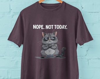 T-shirt personnalisé « Non, pas aujourd'hui » avec un chat (mème), 100 % coton, tailles S à 4XL – T-shirt graphique chat kawaii en colère pour les amoureux des animaux