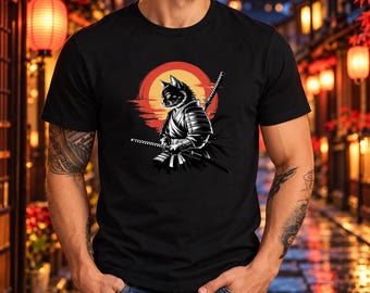 Personalized Cat Samurai T-Shirt - Cyberpunk Japanese Ninja Shirt | Gifts for Cat Lovers | 100% Cotton S-4XL Tee