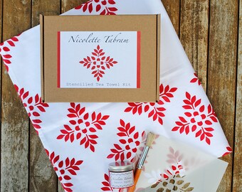 DIY Stencil Kit - Samode Stencil Tea Towel Stencil Kit. Create Your Own Tea Towel. DIY Craft Kit.