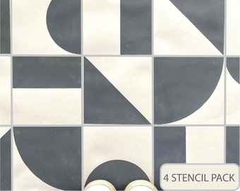 Hamilton Tile 4 Pack Stencils for Patios, Floors, Tiles and Walls-Geometric Stencil - DIY Floor Project.