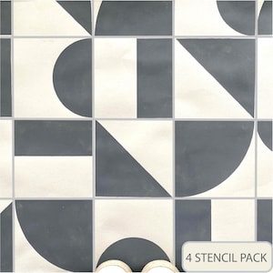 Hamilton Tile 4 Pack Stencils for Patios, Floors, Tiles and Walls-Geometric Stencil - DIY Floor Project.