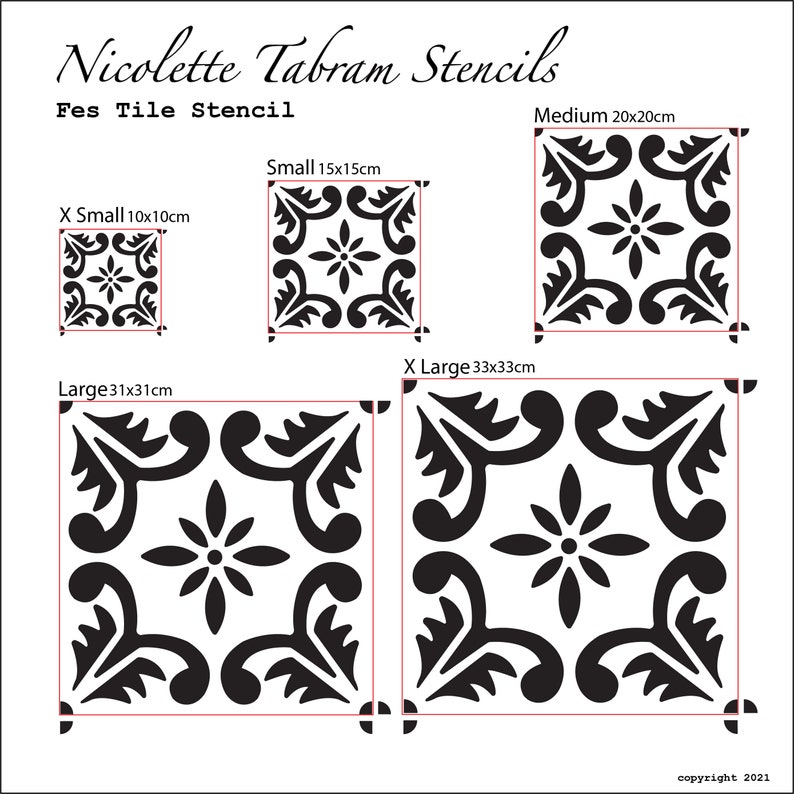 Tiles and Walls -Furniture and Fabric Stencil Moroccan Stencil DIY Floor Project.XS,S,M,L,XL Fes Tile Stencil for Floors