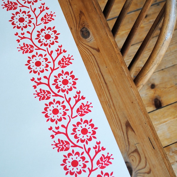 Bergen Floral Border Stencil: Scandinavian Folk Art