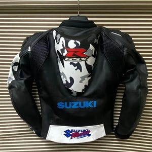 Suzuki GSXR Biker Racing Leather Jacket with CE Approved Protections Genuine Cowhide Leather Jacket Men Black Suzuki Leather Jacket BestGift