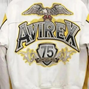 Avirex Vintage style Leather Jacket Yellow Aviator King 75 Mens Bomber Avirex jacket Genuine Cowhide Leather Jacket USA Icon Bomber Jacket