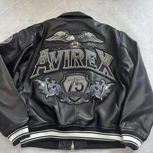 Avirex USA Icon Leather Jacket Military Bomber Jacket Mens Black Avirex Bomber Jacket Genuine Cowhide Leather Best Gift For Him