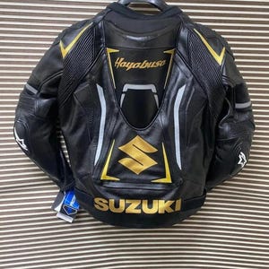 SUZUKI HAYABUSA Biker Jacket With CE Armor Mens Black Hayabusa Biker Leather Jacket Genuine Cowhide Leather Jacket Road Safety Biker Gear