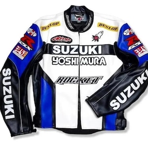 SUZUKI Yoshimura Leather Biker Jacket Genuine Cowhide Leather Jacket MotoGP Inspired Suzuki Leather Jacket Street Style Leather Jacket Gift