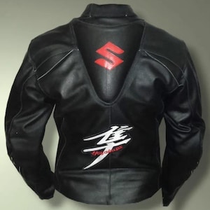 Suzuki Hayabusa Racing Leather Jacket Genuine Cowhide Leather Jacket Men Black Motorcycle Gear Protective Biker Jacket Perfect Gift forRider