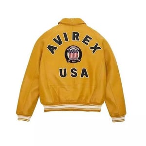 AVIREX USA Edition Icon Jacket In Yellow Color Avirex Bomber Leather Jacket Men&#39;s Fashion Jacket Original Leather Jacket For Him