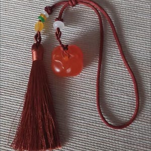 Kunstharz Persimmon Siegel | Handgemachter Obststempel | Chinesischer Glücksbringer | Rote Quaste Anhänger | Geschenk für Kalligraphie | Schreibtisch Decor