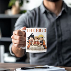 Big 3 Anime Mug, Japanese Anime Gift, Cheerful Coffee Cup, Nostalgic Tea Mug, Gift for Anime Fans, 11oz Anime Mug, Naruto-Goku-Luffy