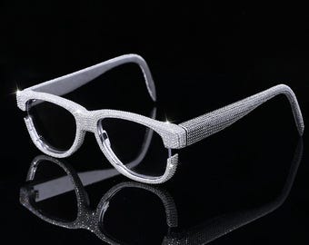 Silver frame Iced Out Moissanite Glasses: Black and White Hip Hop Style Goggles