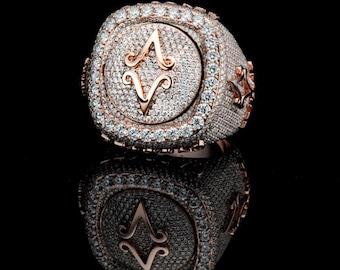 Rose Gold Plated Round Iced Out Moissanite Ring: Hip Hop Style 925 Silver Jewelry