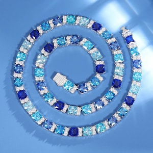 Blue Baguette Moissanite Tennis Chain: Iced 925 Sterling Silver Hip Hop Chain
