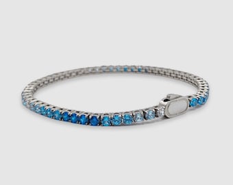 Blue Moissanite Tennis Bracelet: Sterling Silver Iced Out Hip Hop Style Jewelry