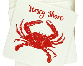 Crab Drink Coasters | Jersey Shore Red Crab Coasters | Made in New Jersey | Crab Feast, Beach Party, Birthday Coasters