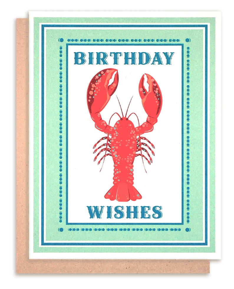Lobster Birthday Card Red Lobster Birthday Greeting Card Etsy