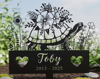 Lápida de tortuga personalizada, estaca conmemorativa personalizada para mascotas, letrero conmemorativo de tortuga de metal, lápida de regalo para la pérdida de una mascota, lápida de reptil personalizada