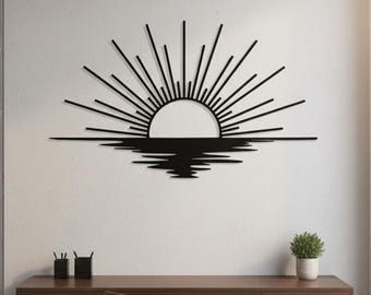 Bohemian Sunrise Decor,Modern Minimalist Wall Art,Metal Wall Sculpture,Sun Over Water Decor,Unique Home Wall Decor,Coastal Sunrise Wall Art