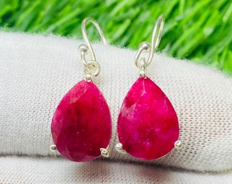 Ruby Earrings Gemstone Earrings Sterling Silver Ruby Earrings Dainty Earrings Natural Ruby Jewelry Small Earrings July Birthstone