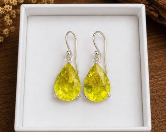 Lemon Topaz Earrings, Gemstone Earrings, Teardrop Earrings, Lemon Topaz Drops, Yellow Gemstone,