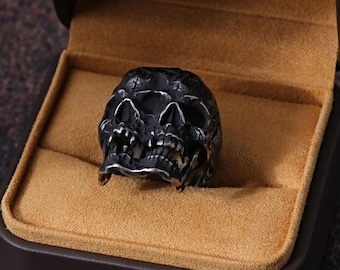 Anelli con doppio teschio, anello gotico con ramo e spine, acciaio inossidabile celtico, gioielli gotici, anello vintage